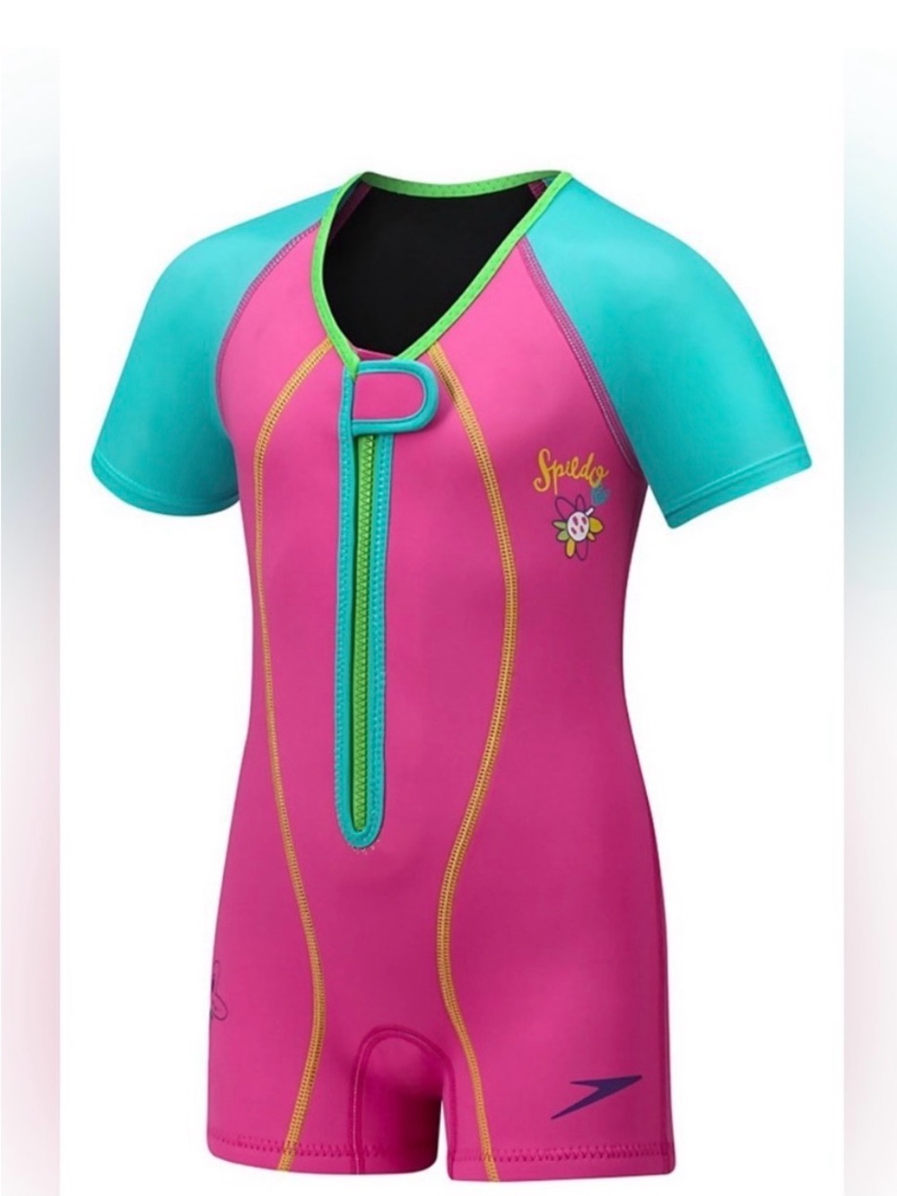 Speedo Pink & Teal Short Sleeve Kids Swim SPF 50